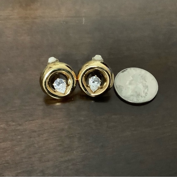 ❗️DIAMOND Cubic Zirconia & Gold Clip On Vintage Earrings NEW $88! - Picture 4 of 5